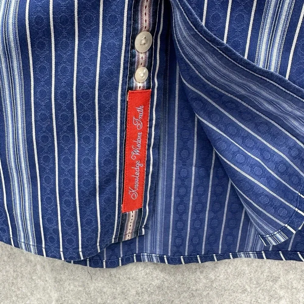 Robert Graham Old Money Size Medium Flip Cuff Blue Striped Button Up Shirt Top‎
